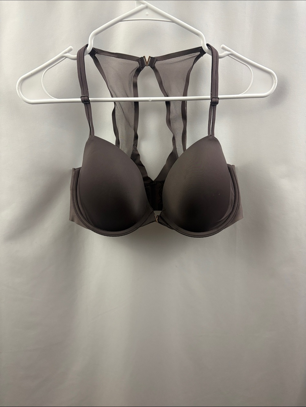 Victoria's Secret 34DD Lined Demi Bra Dark Mocha Brown Front Close Racerback